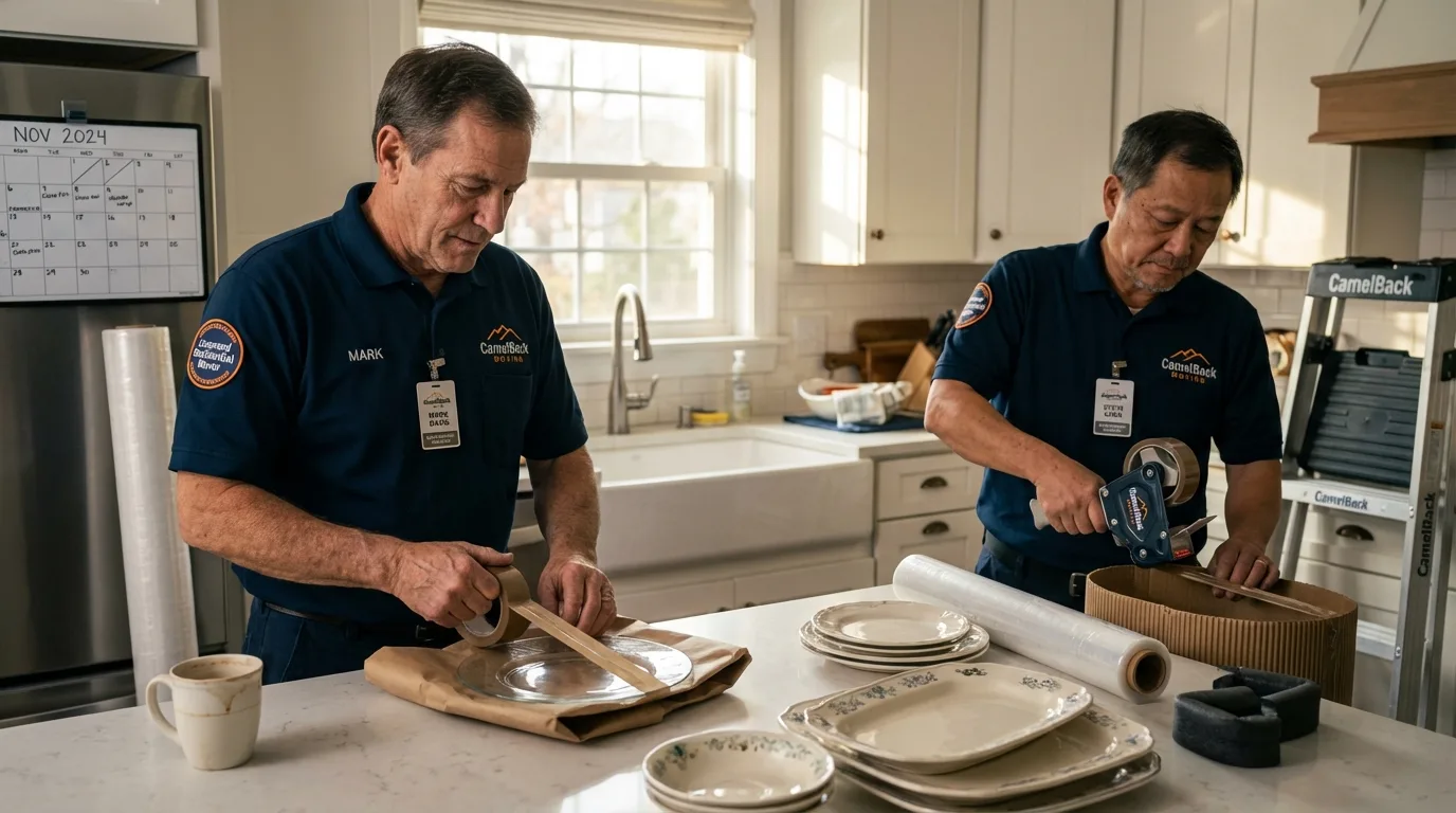 Professional crew packing kitchen dishware in Centerville, TN